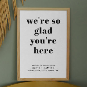 Affiche Panneau de bienvenue de mariage minimaliste noir e