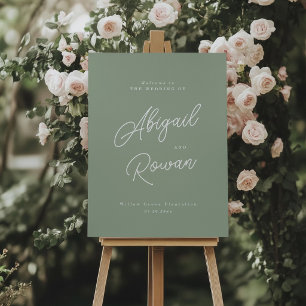 Affiche Panneau de bienvenue de mariage minimaliste vert s