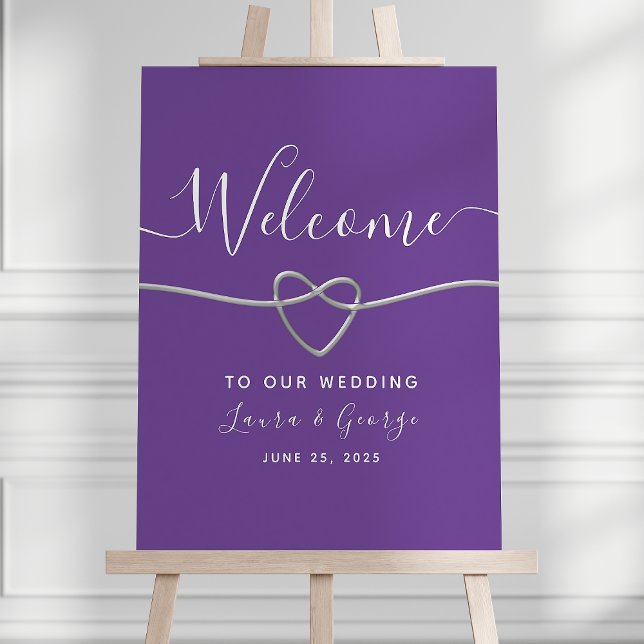 Affiche Panneau de Bienvenue de Mariage Moderne Argent Vio (Créateur téléchargé)