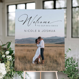 Affiche Panneau de bienvenue de mariage moderne avec photo