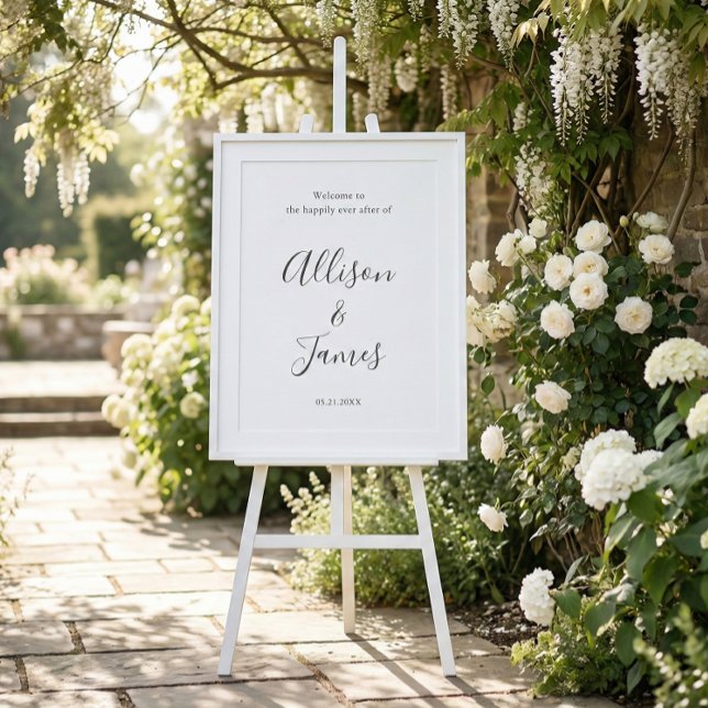 Affiche Panneau de bienvenue de mariage moderne blanc (Créateur téléchargé)
