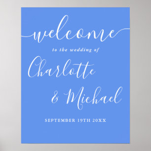 Affiche Panneau de bienvenue de mariage moderne bleu barbe
