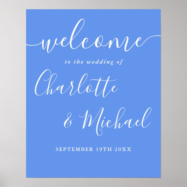 Affiche Panneau de bienvenue de mariage moderne bleu barbe (Devant)