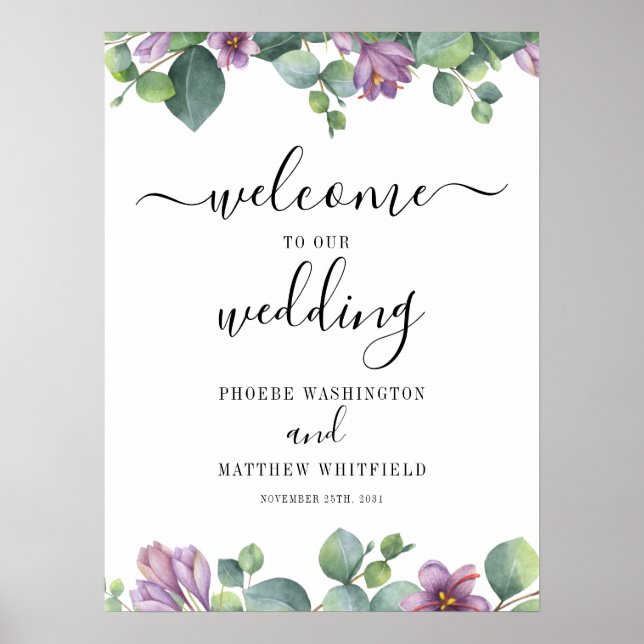 Affiche Panneau de bienvenue de mariage moderne floral euc (Devant)