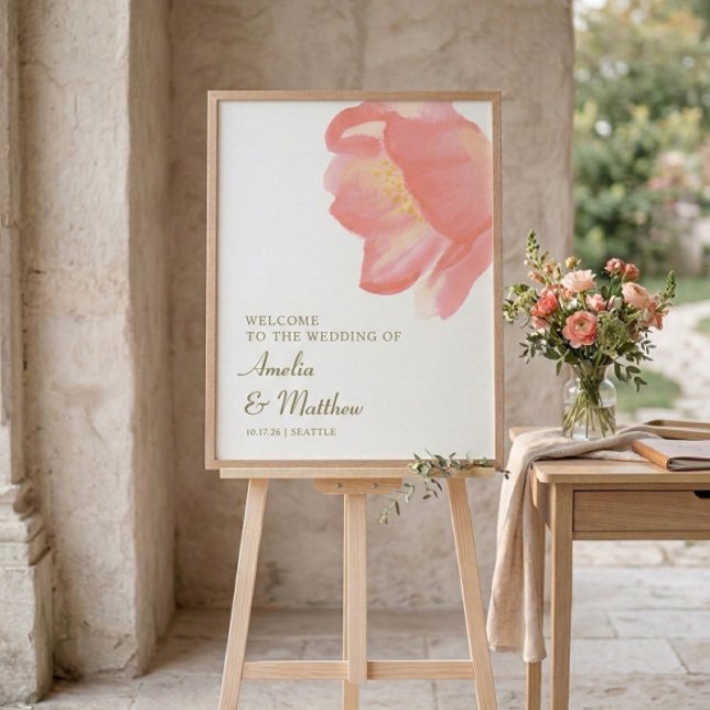 Affiche Panneau de bienvenue de mariage moderne floral ros (Créateur téléchargé)