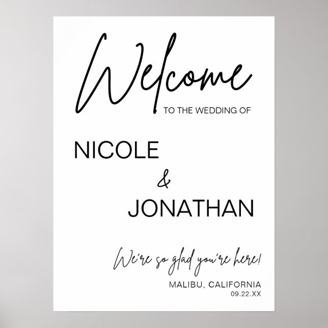 Affiche Panneau de bienvenue de mariage moderne imprimable (Devant)