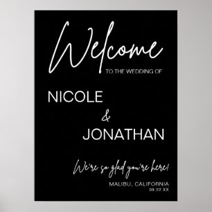 Affiche Panneau de bienvenue de mariage moderne noir impri