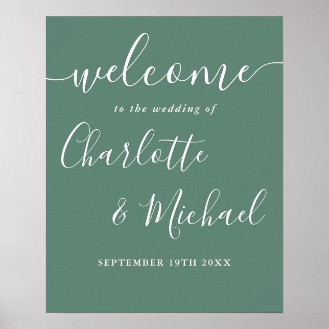 Affiche Panneau de bienvenue de mariage moderne vert Eucal (Devant)