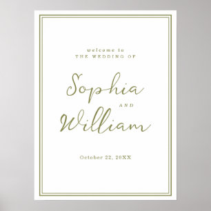 Affiche Panneau de bienvenue de mariage moderne vert olive