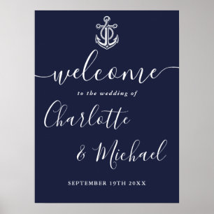 Affiche Panneau de bienvenue de mariage nautique à l'ancre