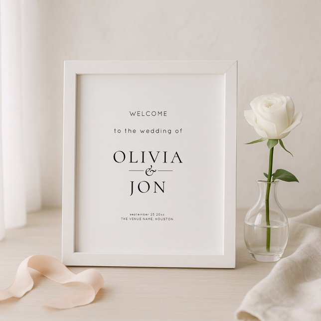 Affiche Panneau de bienvenue de mariage noir et blanc impr (Créateur téléchargé)