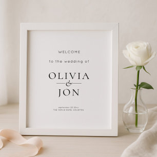 Affiche Panneau de bienvenue de mariage noir et blanc impr