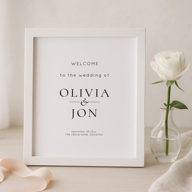 Affiche Panneau de bienvenue de mariage noir et blanc impr (Créateur téléchargé)