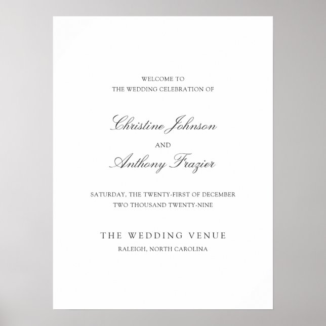 Affiche Panneau de bienvenue de mariage noir et blanc Old  (Devant)