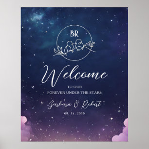 Affiche Panneau de Bienvenue de Mariage Nuit Étoilée Céles