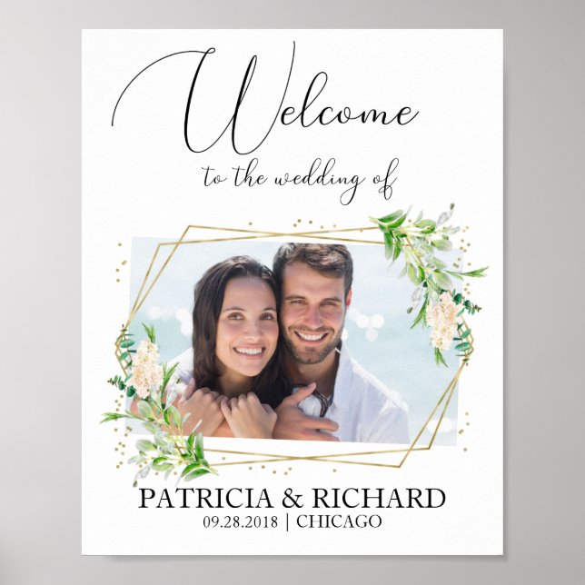 Affiche Panneau de bienvenue de mariage photo de verdure é (Devant)