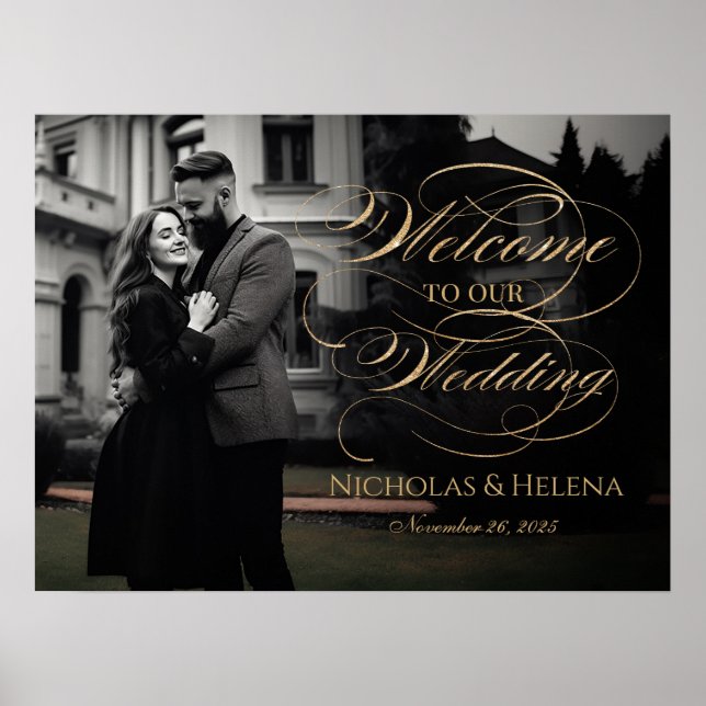 Affiche Panneau de bienvenue de mariage photo écriture dor (Devant)