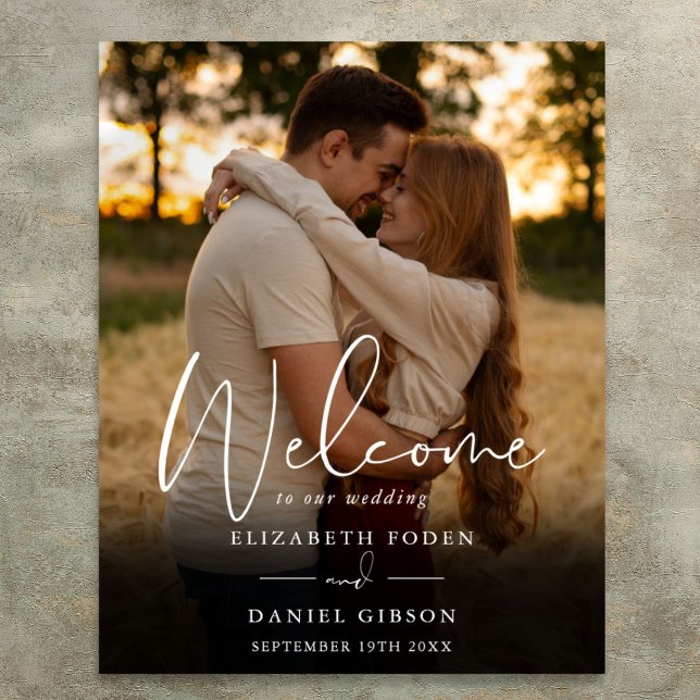 Affiche Panneau de bienvenue de mariage photo écriture élé (Elegant Script Photo Wedding Welcome Sign)