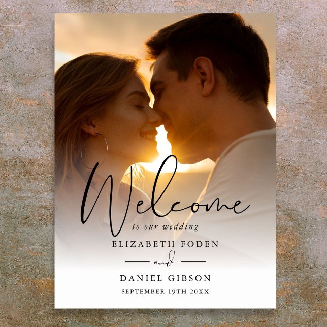 Affiche Panneau de bienvenue de mariage photo écriture élé (Elegant Script Photo Wedding Welcome Sign)
