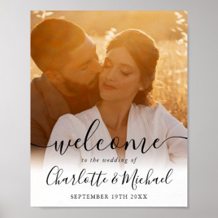 Affiche Panneau de bienvenue de mariage photo écriture élé