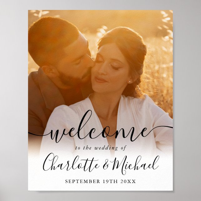 Affiche Panneau de bienvenue de mariage photo écriture élé (Devant)