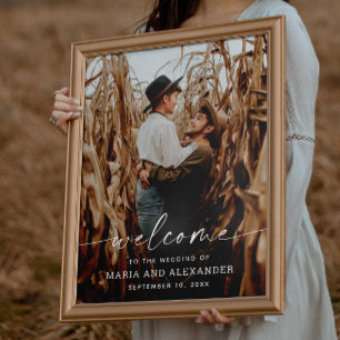 Affiche Panneau de bienvenue de mariage photo élégant. Écr