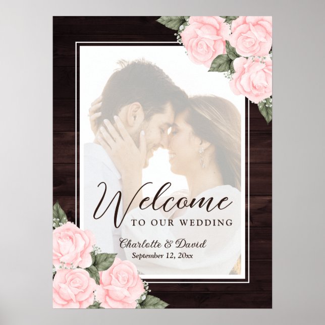 Affiche Panneau de bienvenue de mariage photo rose pâle él (Devant)