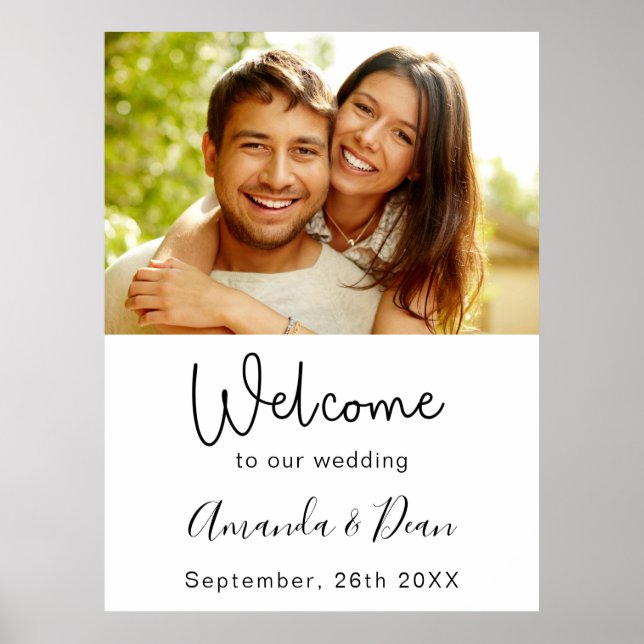 Affiche Panneau de bienvenue de mariage photo script blanc (Devant)