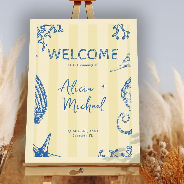 Affiche Panneau de bienvenue de mariage rayé moderne rétro (Créateur téléchargé)