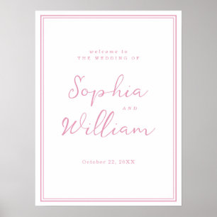 Affiche Panneau de bienvenue de mariage rose chic et prépp