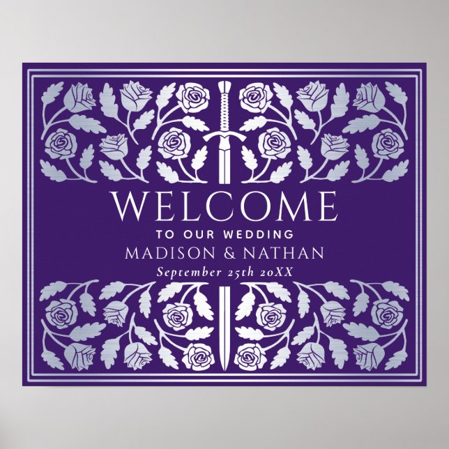 Affiche Panneau de bienvenue de mariage royal avec épée ar (Devant)