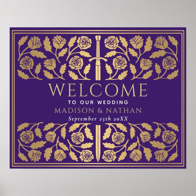 Affiche Panneau de bienvenue de mariage royal avec épée en (Devant)
