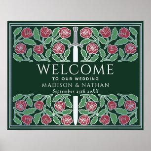 Affiche Panneau de bienvenue de mariage royal floral argen
