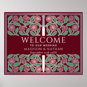 Affiche Panneau de bienvenue de mariage royal floral épée