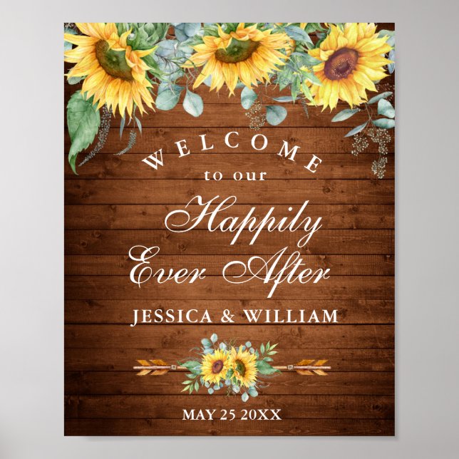 Affiche Panneau de bienvenue de mariage rustique au tourne (Devant)