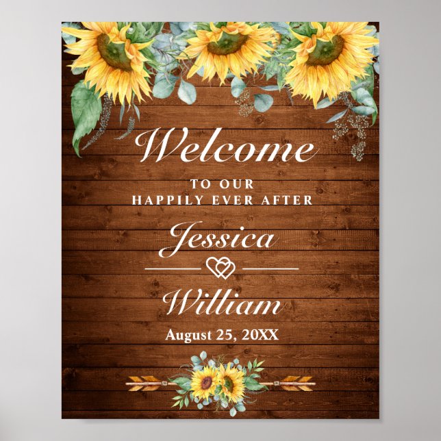 Affiche Panneau de bienvenue de mariage rustique aux tourn (Devant)