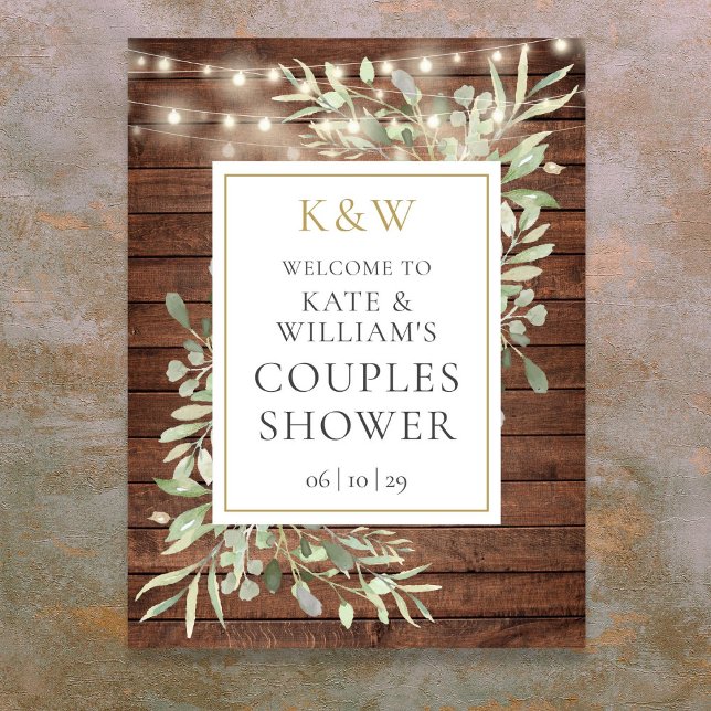 Affiche Panneau de bienvenue de mariage rustique avec mono (Rustic Monogram Foliage Bridal Shower Welcome Sign)