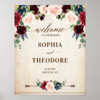 Panneau de bienvenue de mariage rustique floral ma