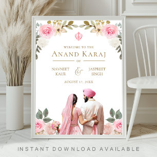Affiche Panneau de bienvenue de mariage Sikh Anand Karaj à