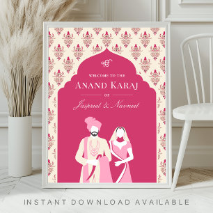 Affiche Panneau de bienvenue de mariage sikh Anand Karaj c
