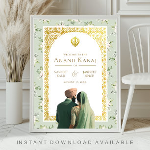 Affiche Panneau de bienvenue de mariage sikh Anand Karaj f