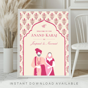 Affiche Panneau de bienvenue de mariage Sikh Anand Karaj R