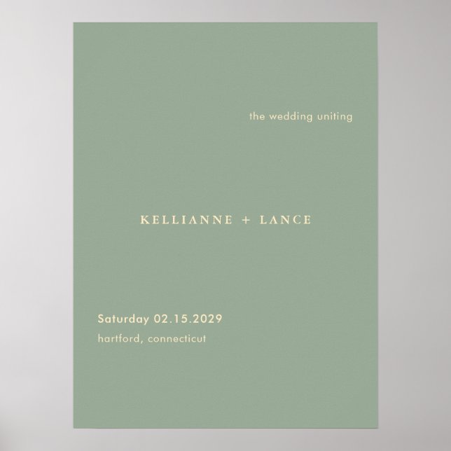 Affiche Panneau de bienvenue de mariage simple vert sauge  (Devant)