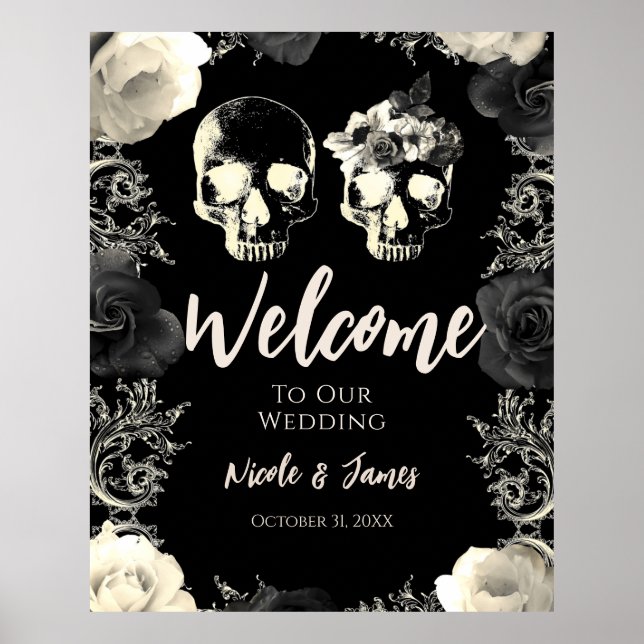 Affiche Panneau de bienvenue de mariage squelette crâne cr (Devant)