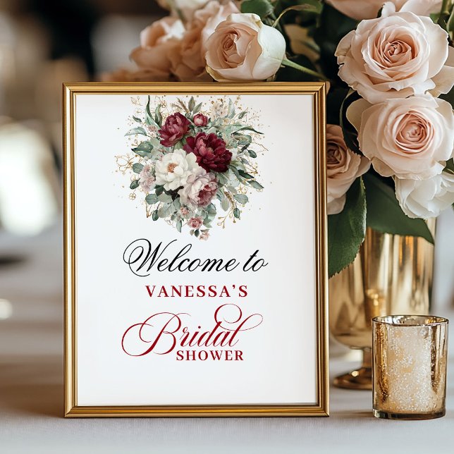 Affiche Panneau de bienvenue de mariage tendance blush bur (Trendy Blush Burgundy Bridal Shower Welcome Sign)