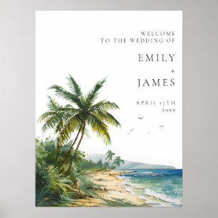 Affiche Panneau de bienvenue de mariage tropical à l'aquar