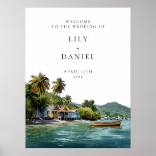 Affiche Panneau de bienvenue de mariage tropical des Caraï