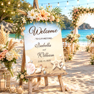 Affiche Panneau de bienvenue de mariage tropical Starfish 