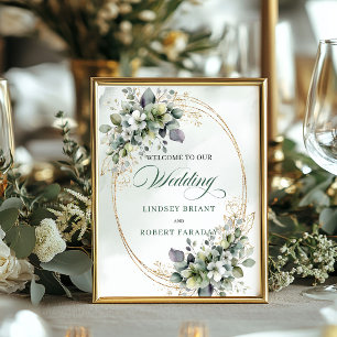 Affiche Panneau de bienvenue de mariage vert poussiéreux E