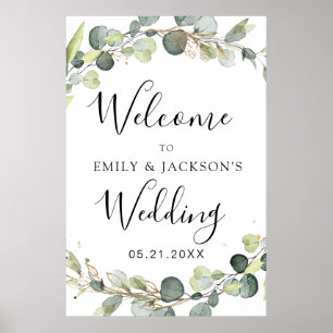 Affiche Panneau de bienvenue de mariage vert sauge eucalyp